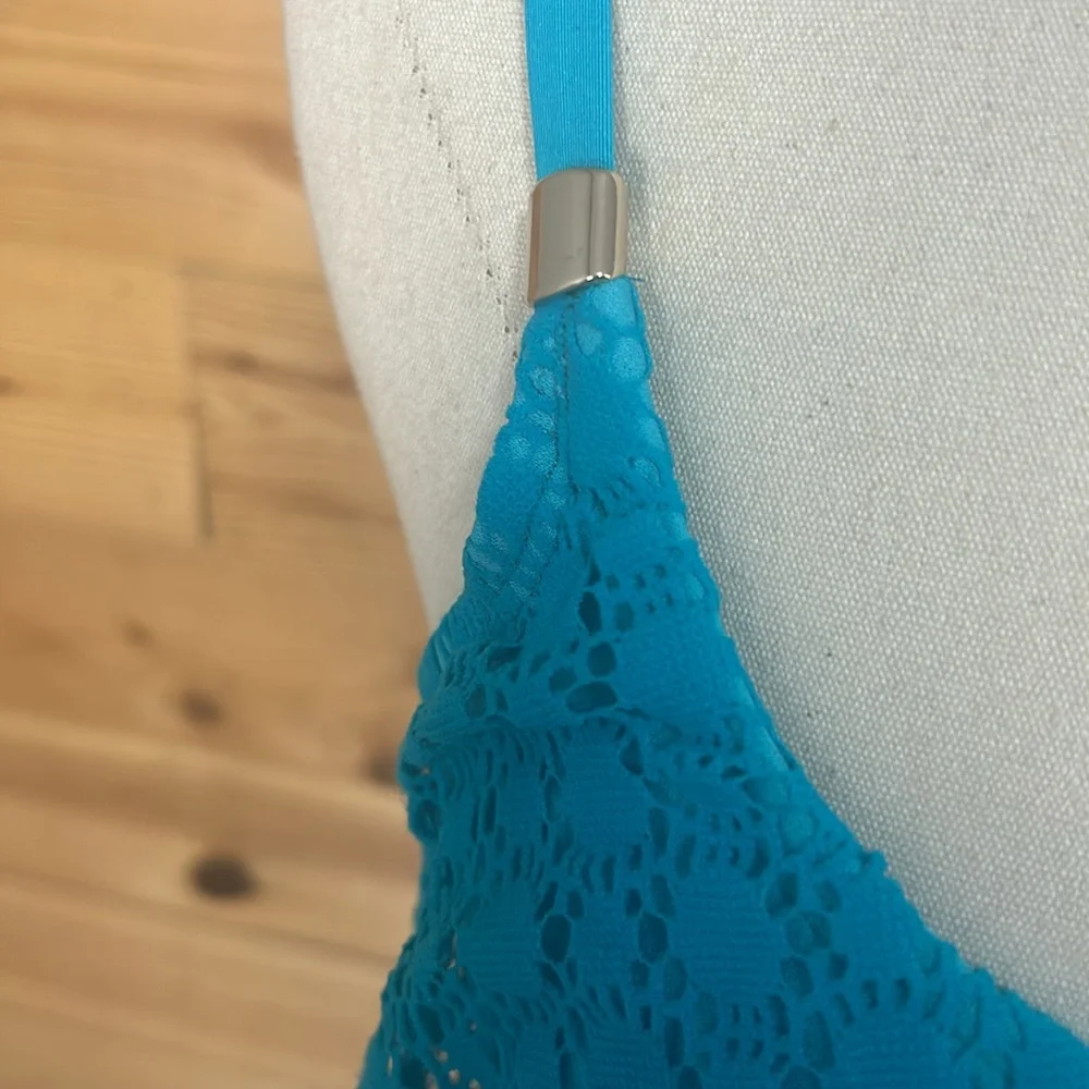 EUC 24th & Ocean Tankini bikini camisole bra top swim suit turquoise lace Large
